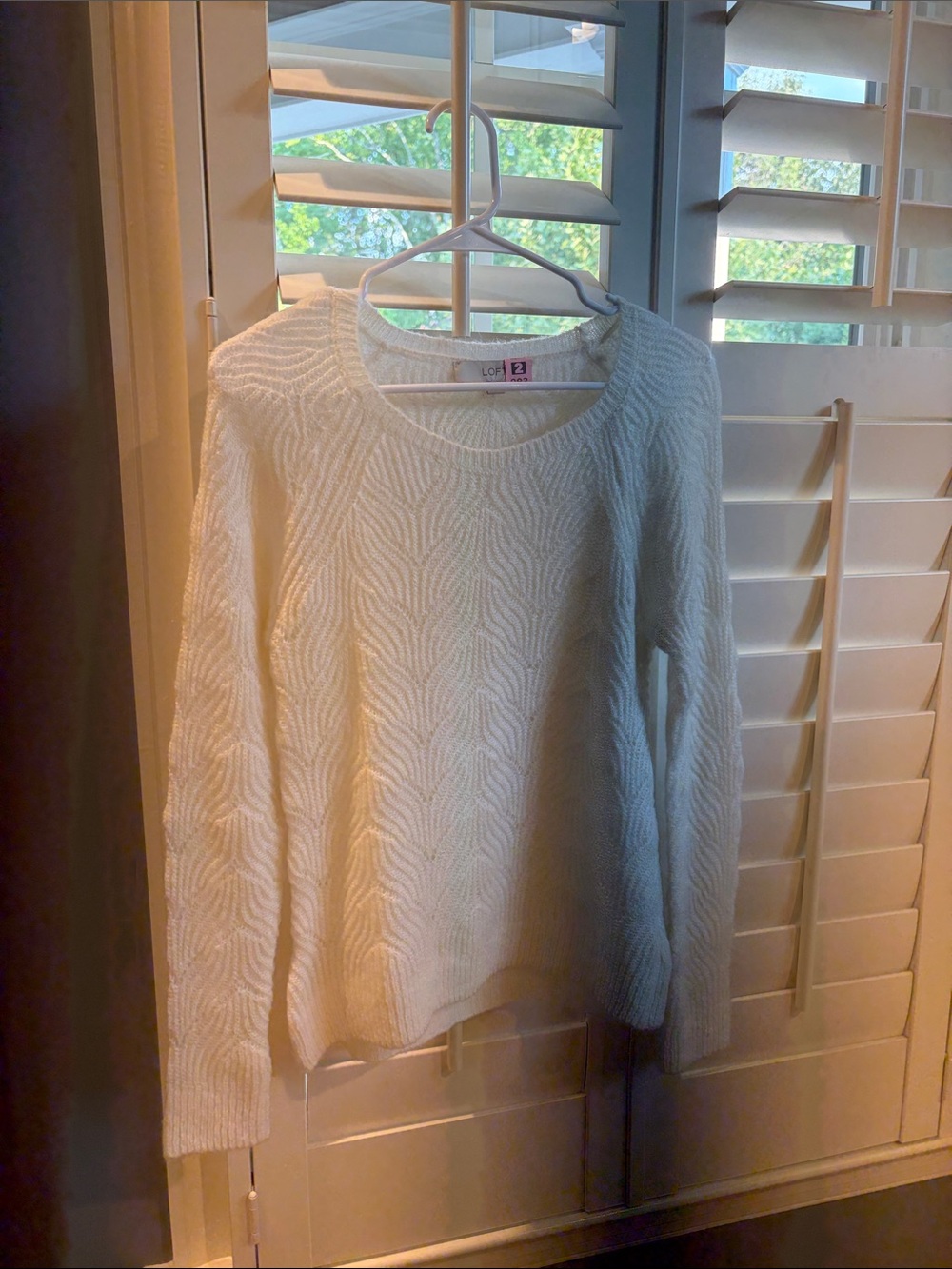 LOFT Cream Textured Crewneck Sweater - Women's